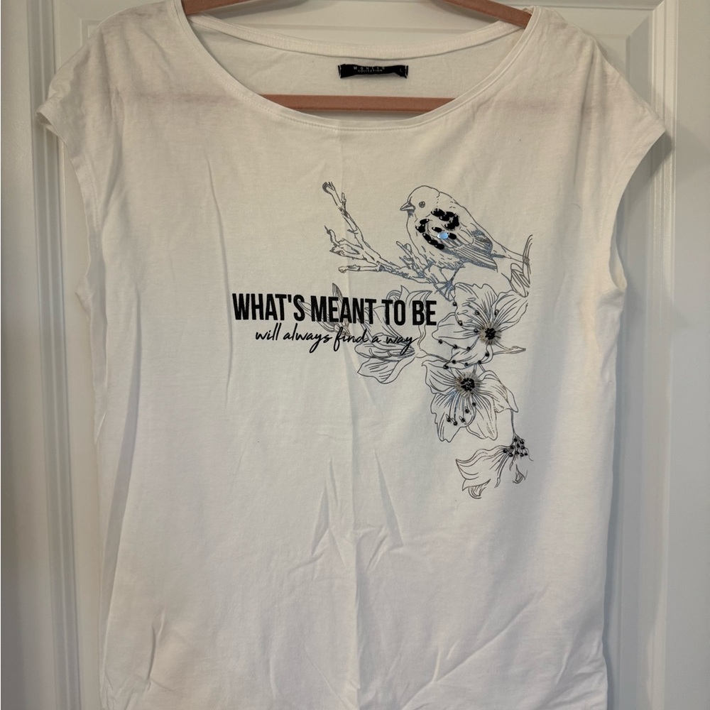 White Graphic Tee with Bird Design